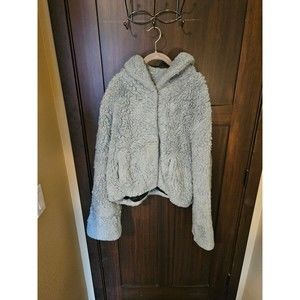 EUC Vintage 90s Maria Dionisiou Teddy Faux Fur Jacket Coat Light Blue Size Large